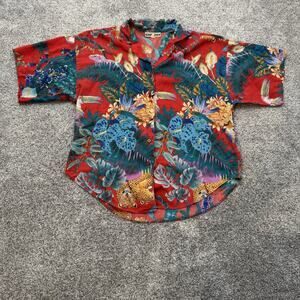 Vintage 80s 90s Caribou Camp Shirt Size 16 Hawaiian Aloha Resort Kitsch Jungle